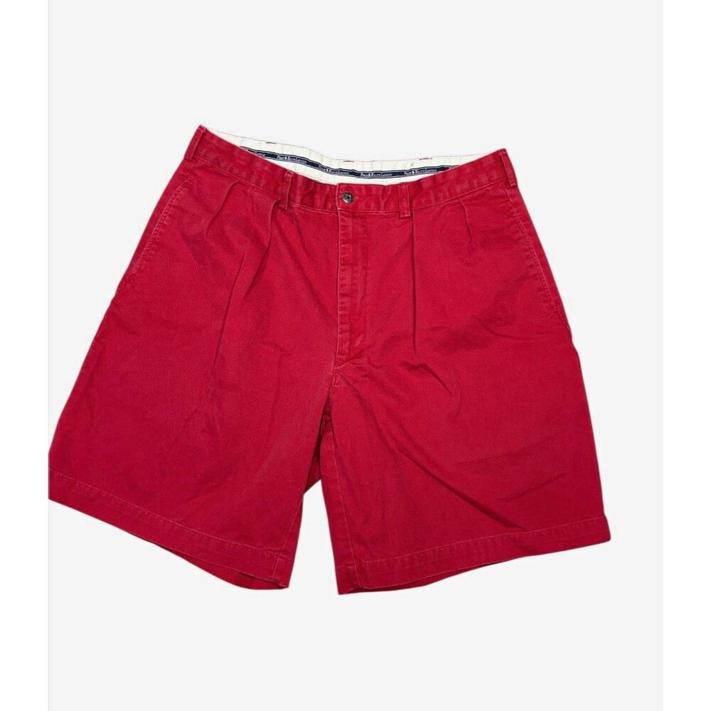 Vintage Polo Ralph Lauren Men’s Sz 34 Red Cotton Chino Pleated Shorts 7in Inseam